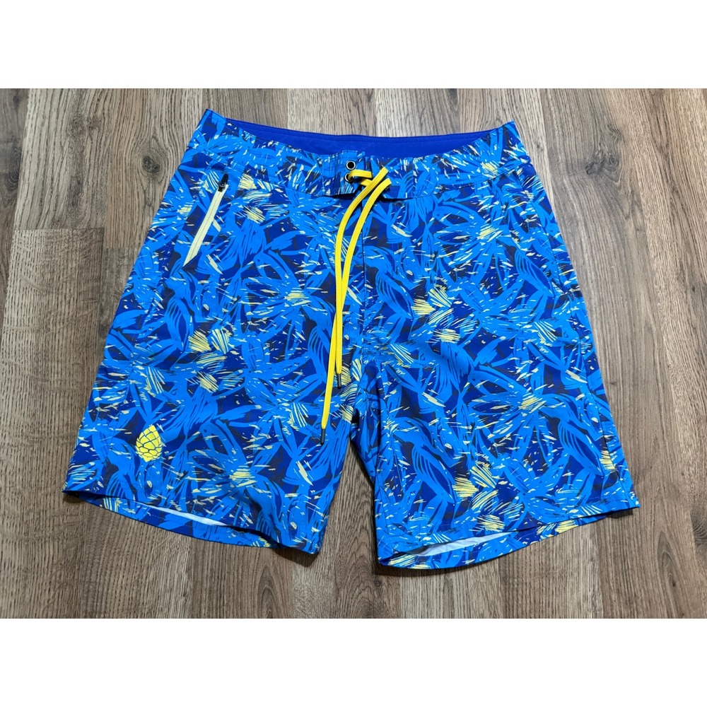Stio Board Shorts Mens 30 Blue Yellow Abstract Outdoor Swim Trunks Excellent